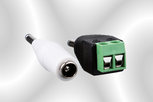 Adapter (weiss) - von 5,5mm Buchse auf 2,1mm Hohlstecker  |   
Hohlstecker 2,1mm für Anschlusskabel +/- (schwarz/grün)